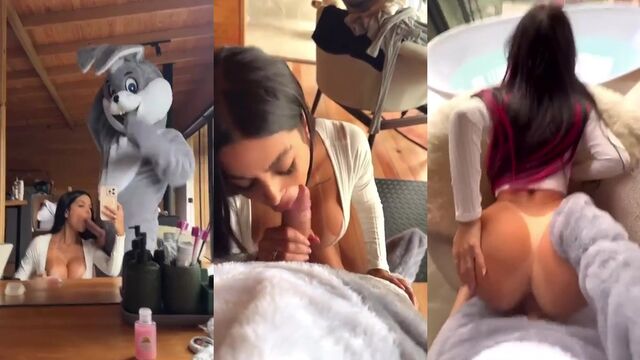 A hot Latina beauty gets a creampie from a passionate bunny lover
