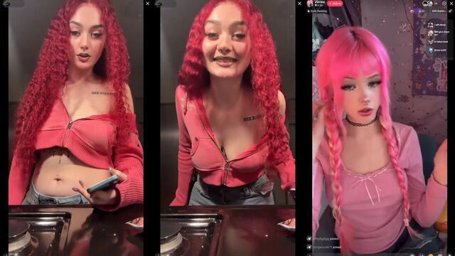 Ghetto pawg with red hair goes braless and zips her outfit on TikTok Live