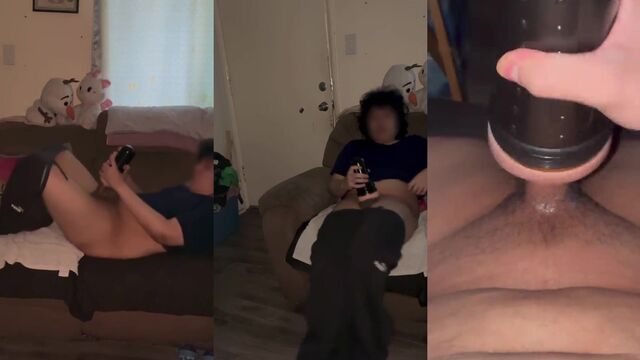 A chubby teen wanking her pussy with a Fleshlight until she comes