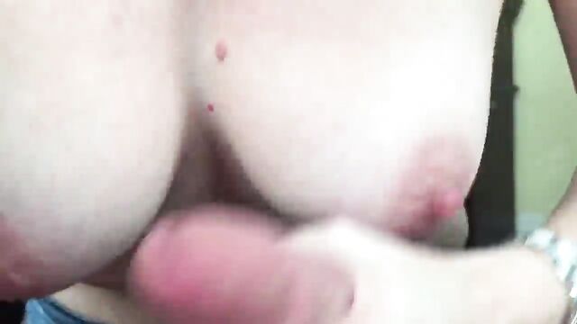 Handjob with big nipples and cum shot finish
