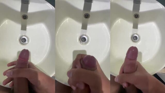 Young guy with huge dick plays with his huge cock until he comes