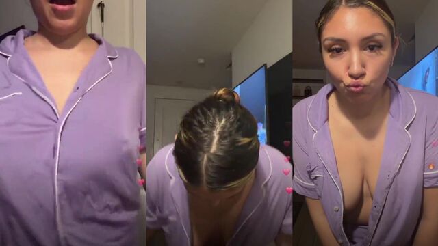 A sexy Latina mom shakes her big ass in pajamas during an Instagram live stream