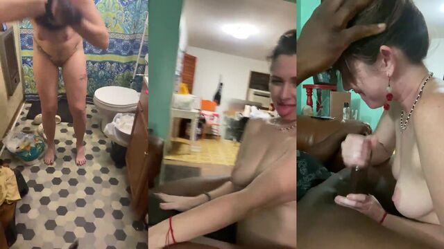 The milf crown sucks her friend's cock in a flagrant way