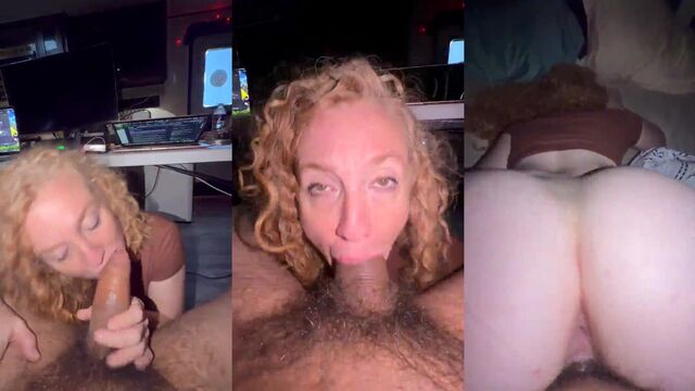 The red-haired PAWG is having fun with a guy with a huge cock