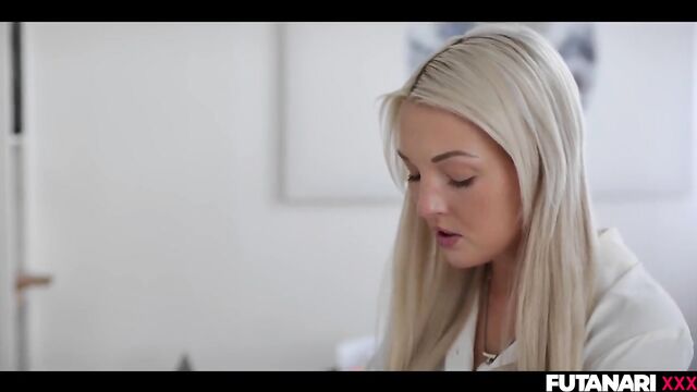 A hot futanari chick got fucked hard in her office by a big dick
