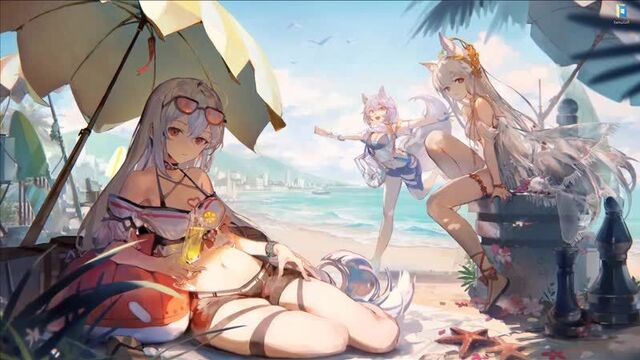 Девушки на пляже из Arknights - живые обои для Wallpaper Engine
